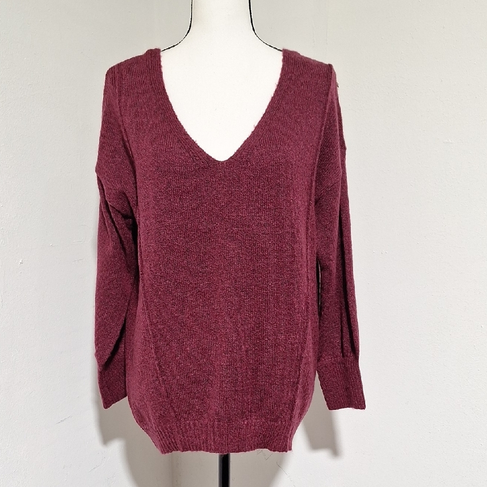 Rue21 Burgandy V-Neck Sweater Soft Knit Casual Size XS NWT